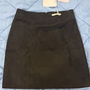 Mango faux suede Black Mini Skirt with Subtle Panel Details
